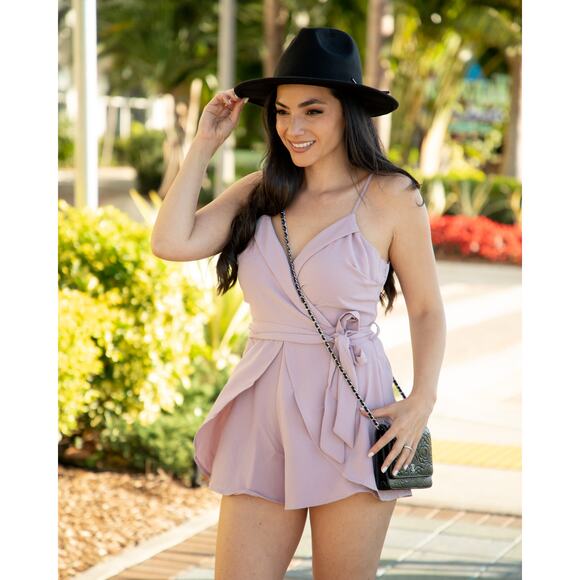 Mauve Lavender Romper With Ribbon Belt - Medium - Picture 5 of 8